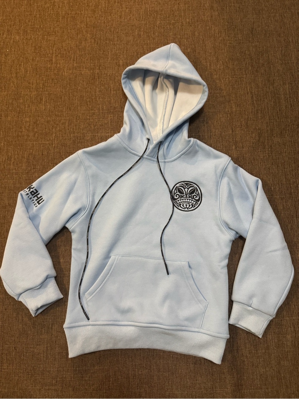 Kids Light Blue Hooded Sweatshirt with Tribal Chest Emblem no size tag
